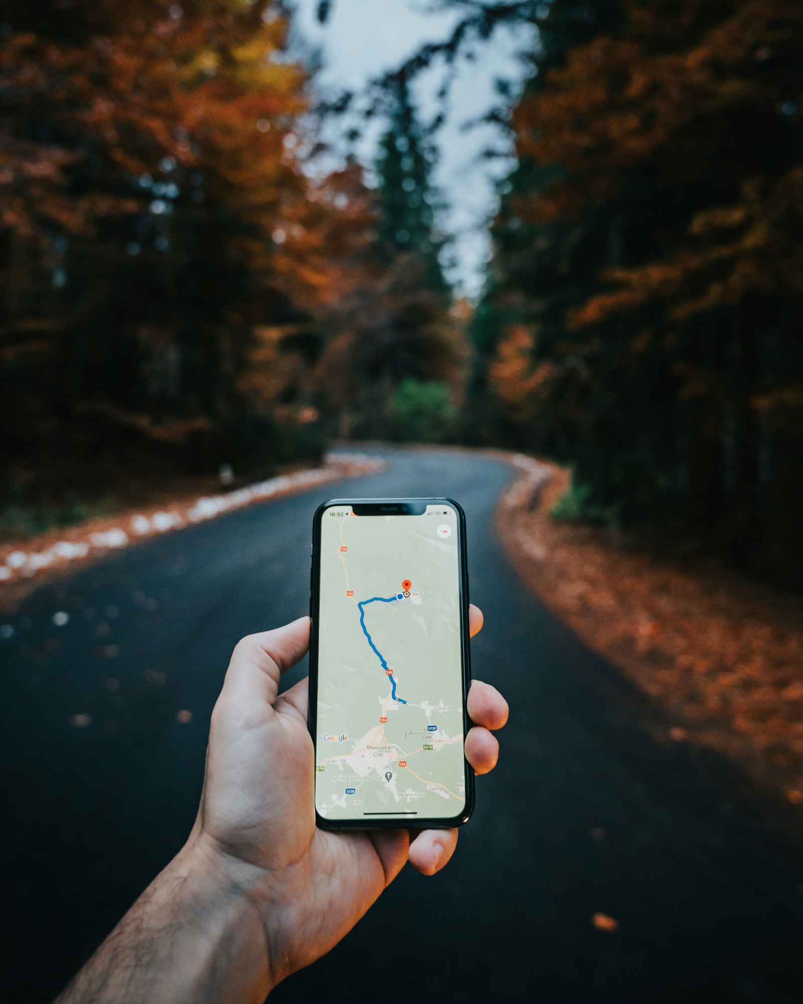 Person holding a phone showing a navigation map, representing local search