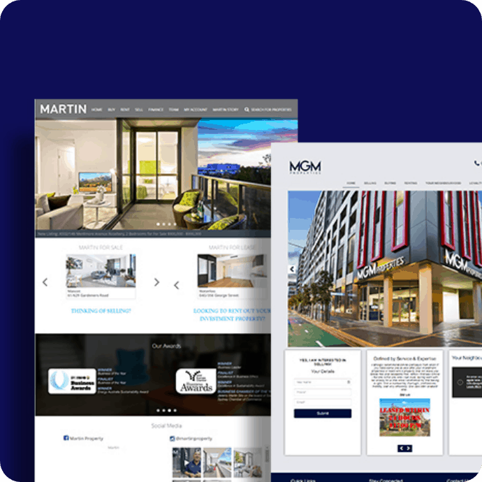 MGM Martin property websites displayed as desktop screens - website case study