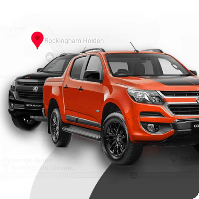 Rockingham Holden dealership marked with a Google Maps pin over its Holden utes, representing local map pack visibility